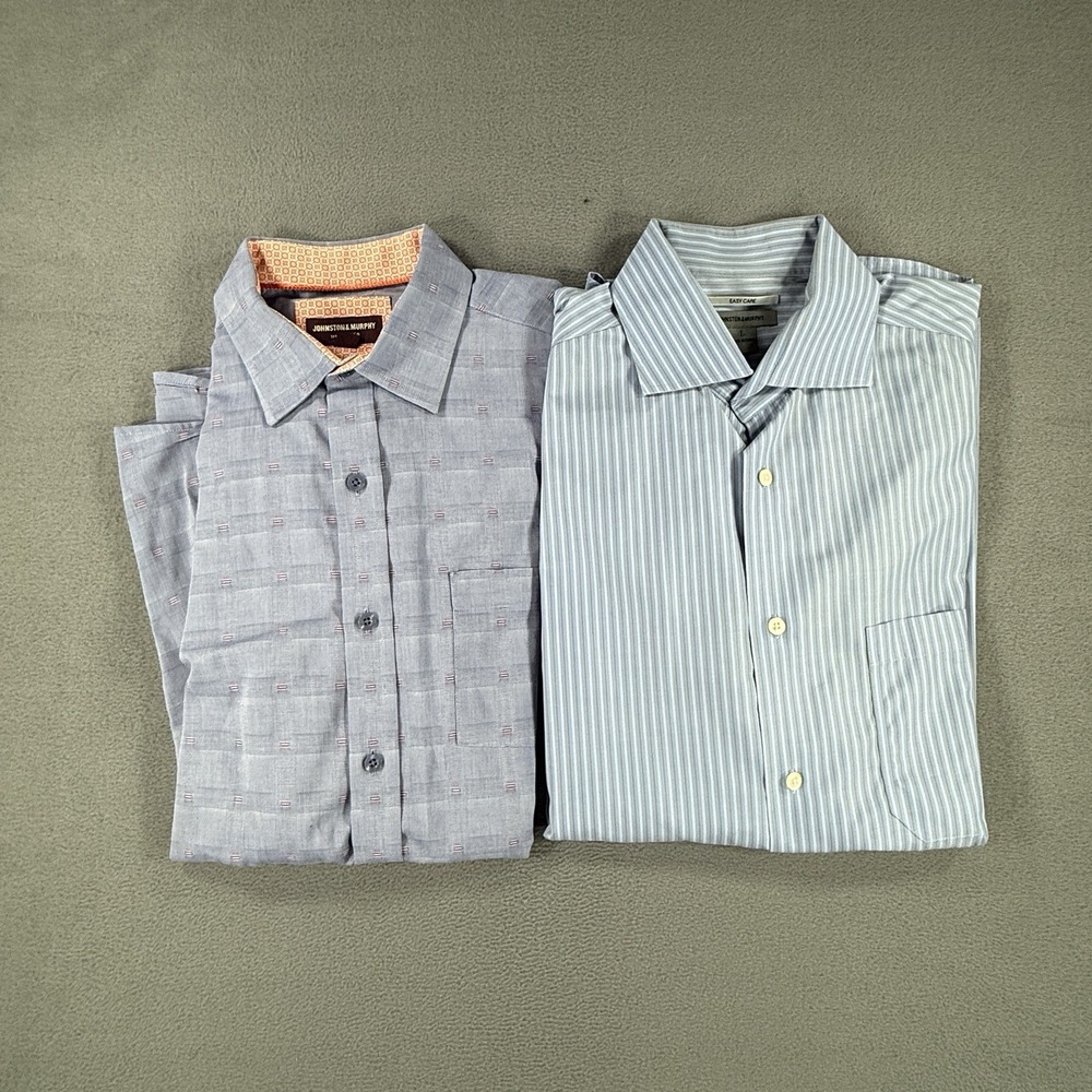 Johnston Murphy Dress Shirt Lot Of Two Large Blue Solid Blue Orange Flip Cuff